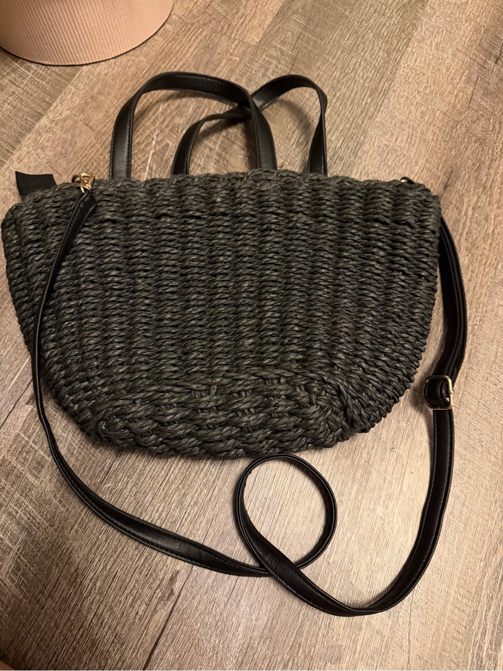 Primark Black Woven Tote with Crossbody Strap